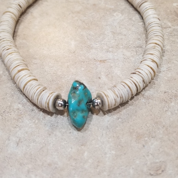 Vintage 70's Pooka Shells Silver Turquoise - Picture 2 of 5